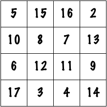 A 4x4 magic square with magic constant 38.