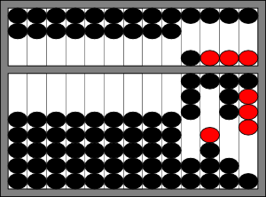 An idealized abacus showing the result of 8,231+458.
